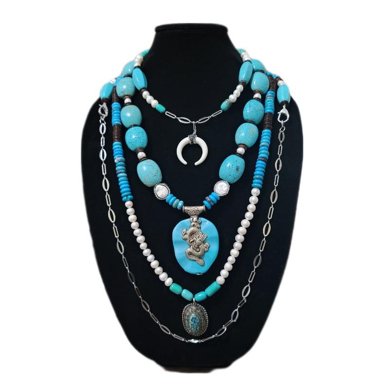Antique Turquoise and Pearl Layered Necklace